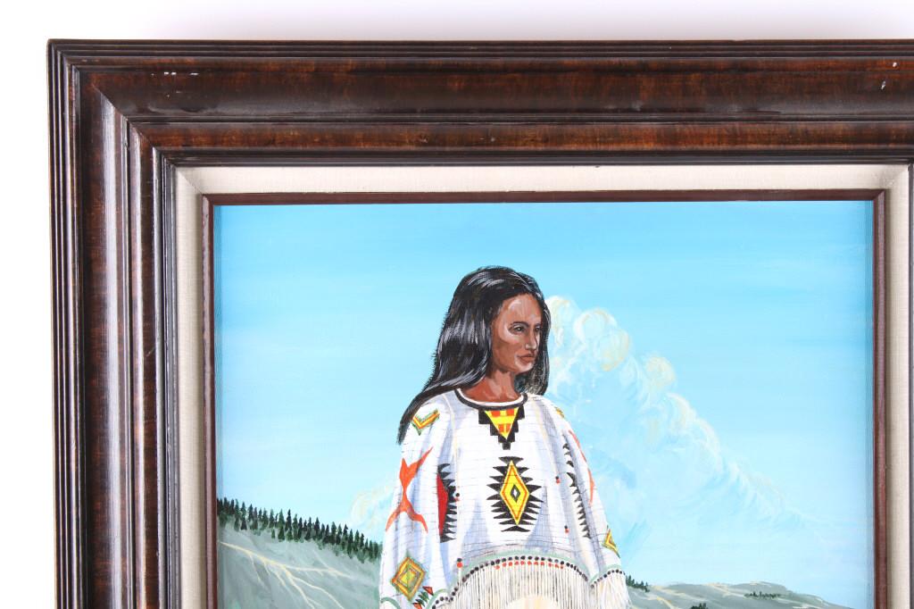 1980 Original Signed J Burr Native Woman Painting