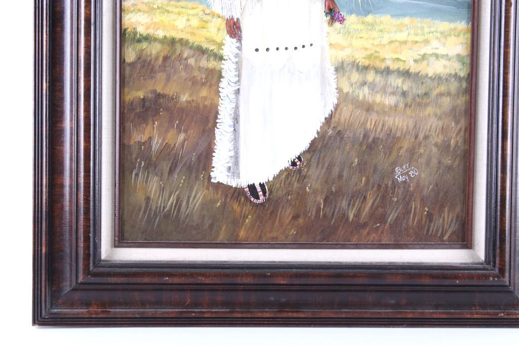 1980 Original Signed J Burr Native Woman Painting