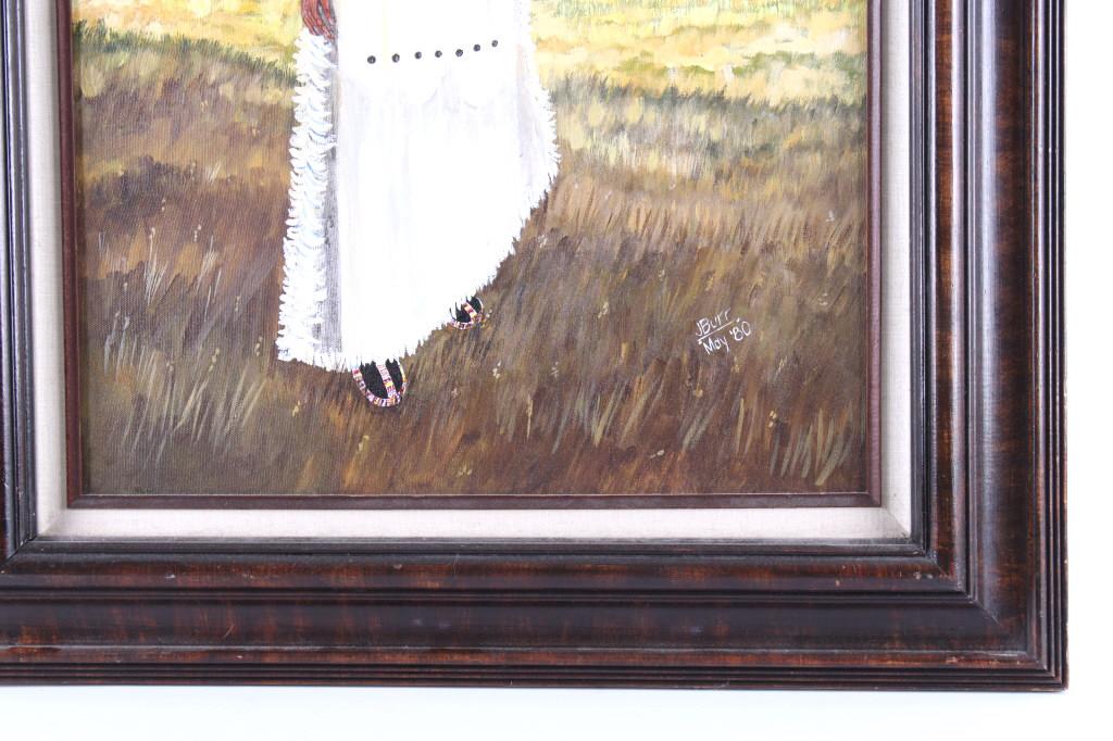 1980 Original Signed J Burr Native Woman Painting