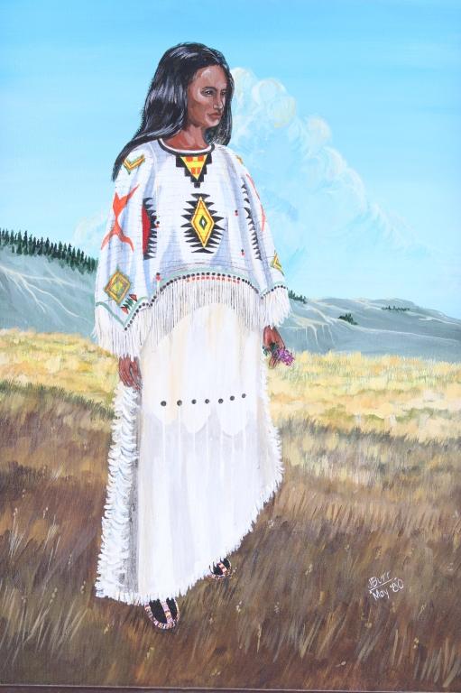 1980 Original Signed J Burr Native Woman Painting