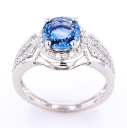 RARE Unheated 2.37 ct Sapphire & VS2 Diamond Ring