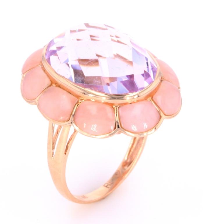 Amethyst and Pink Opal 14K Gold Ring