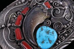 Navajo Ted Joe Bear Claw Morenci Turquoise Buckle