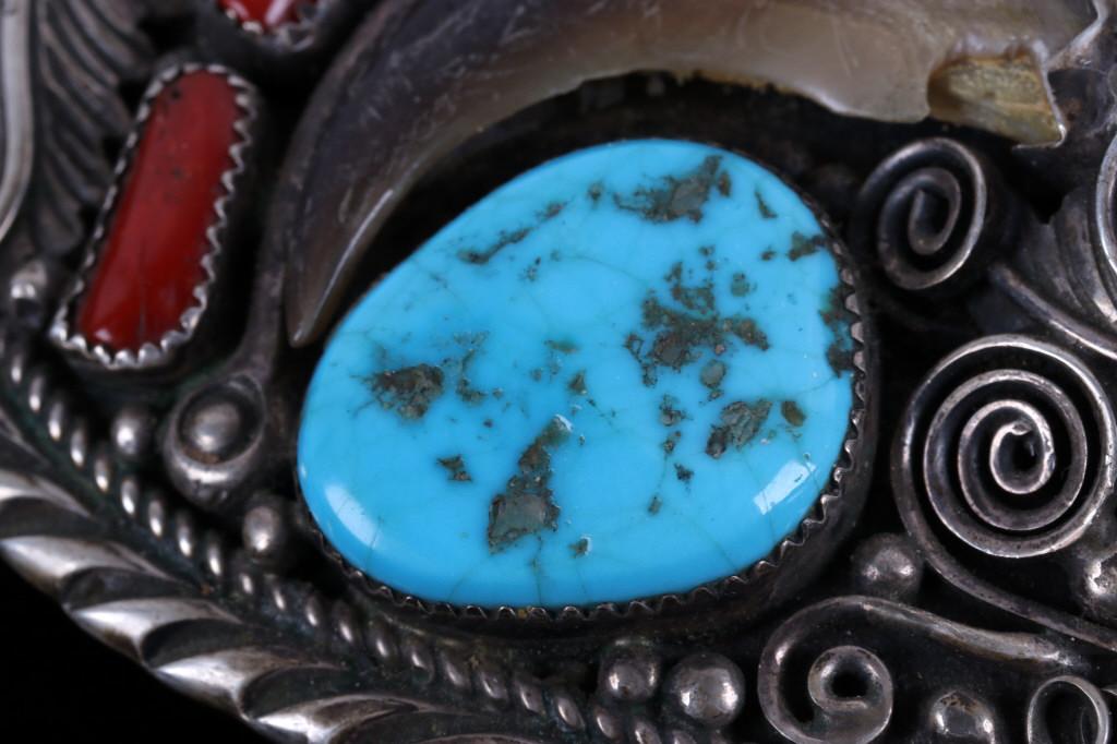 Navajo Ted Joe Bear Claw Morenci Turquoise Buckle