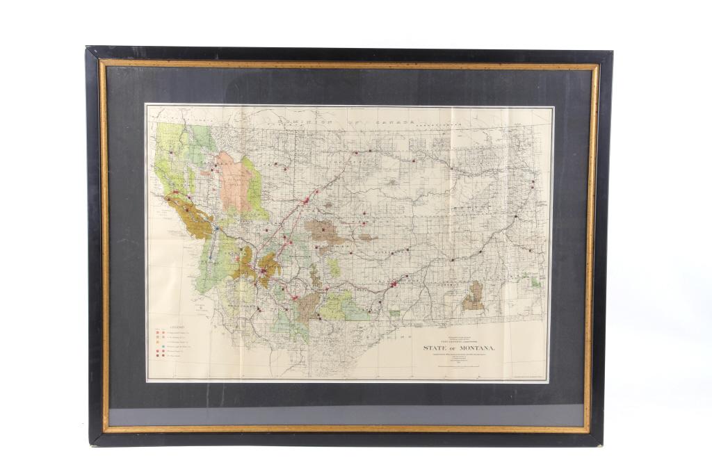 1911 Framed Montana Hydro & Fuel Power Plants Map