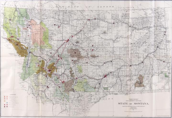1911 Framed Montana Hydro & Fuel Power Plants Map