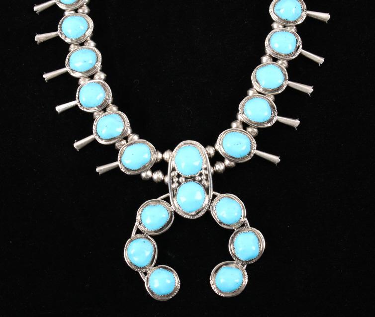 Navajo Sleeping Beauty Turquoise Squash Necklace