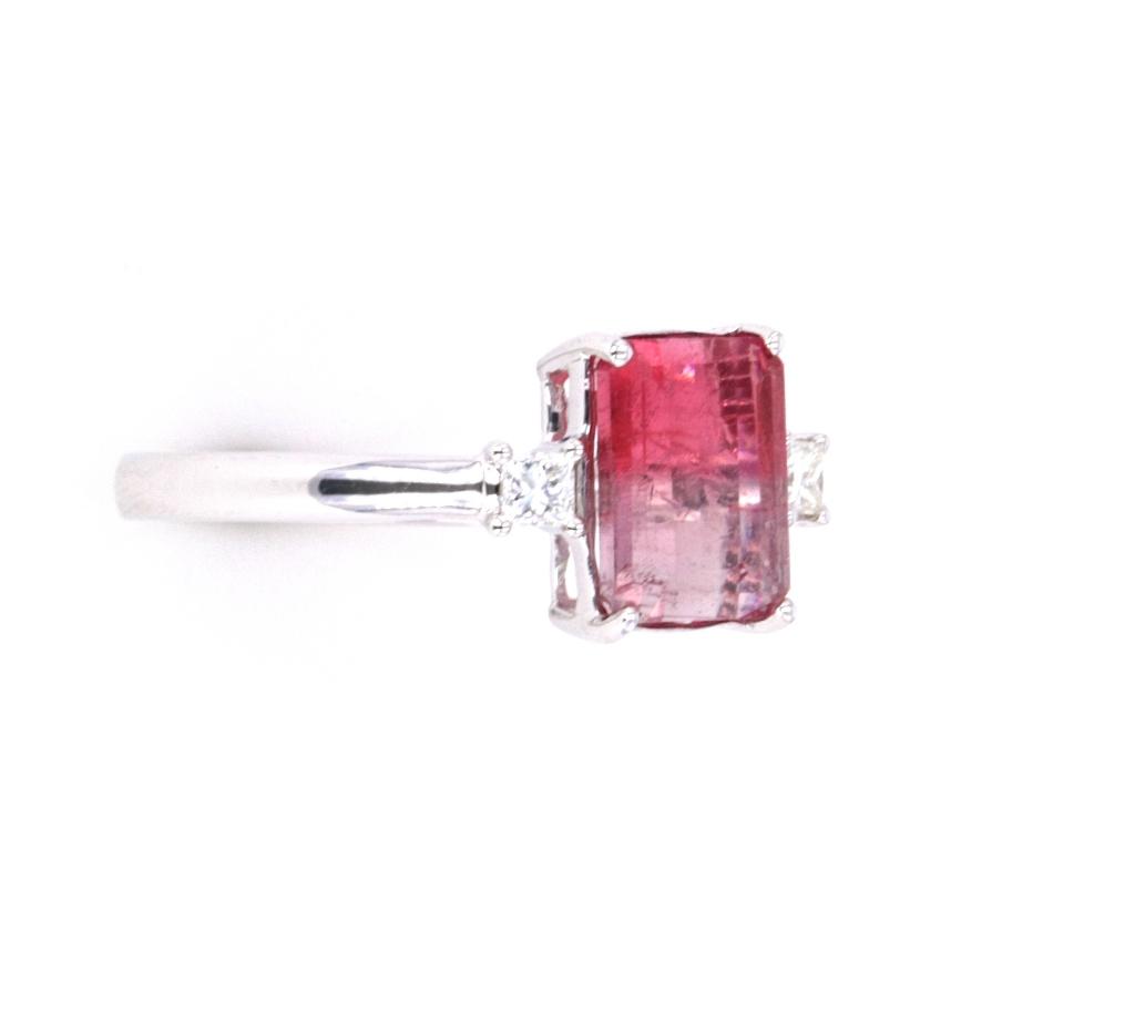 Bi-Color Watermelon Tourmaline & Diamond Ring