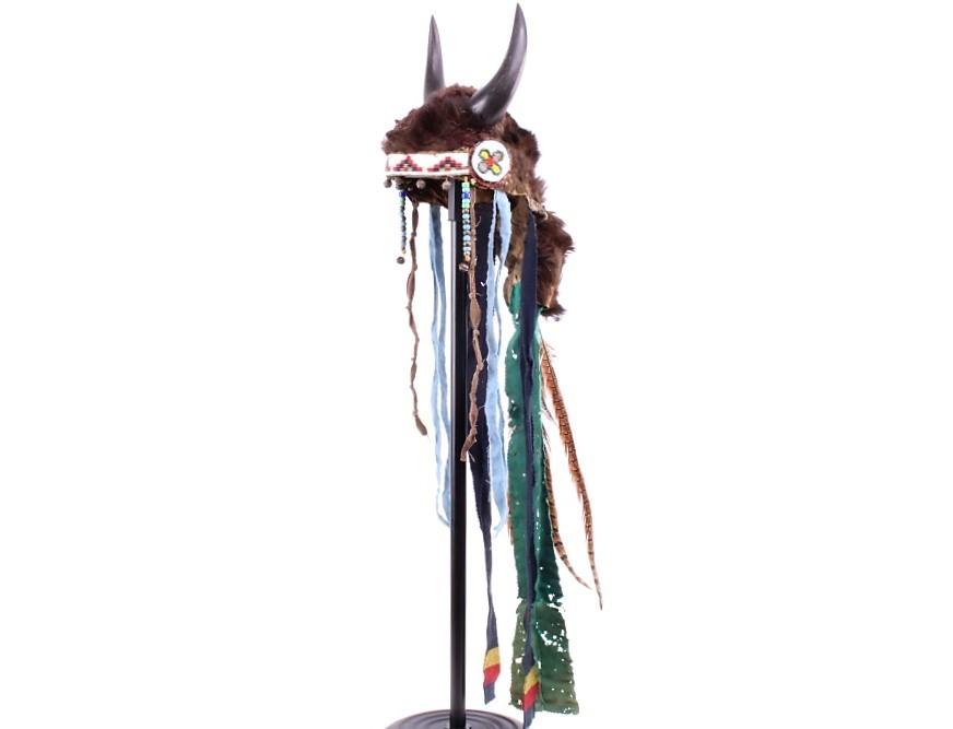 Blackfoot Buffalo Horn & Hide Beaded Headdress