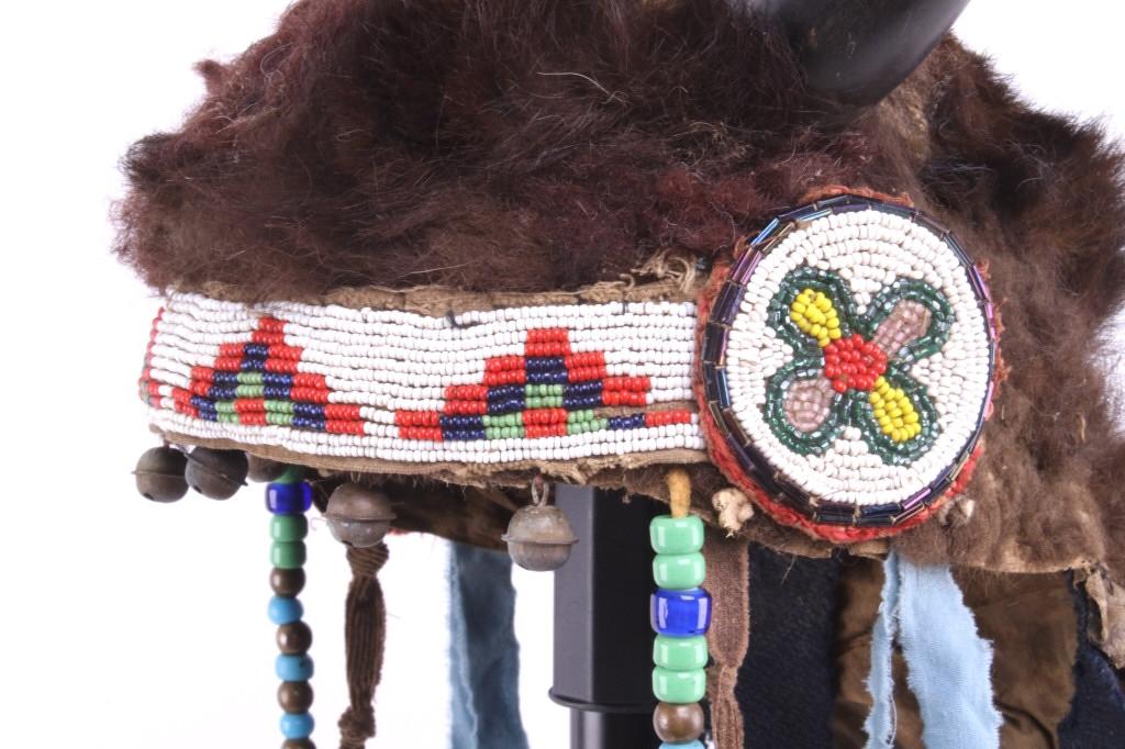 Blackfoot Buffalo Horn & Hide Beaded Headdress