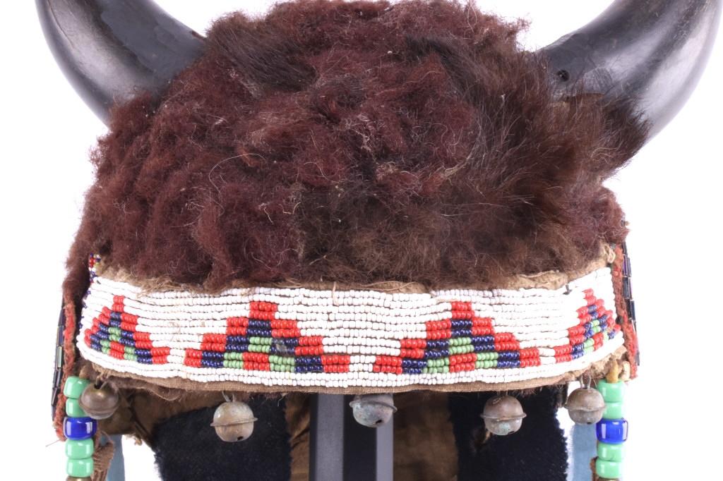 Blackfoot Buffalo Horn & Hide Beaded Headdress