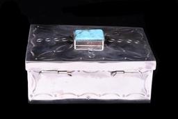 Navajo CJ Butler Fox Turquoise Sterling Silver Box