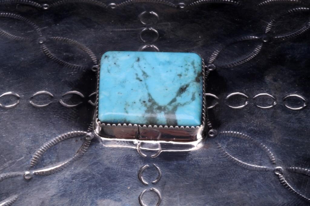 Navajo CJ Butler Fox Turquoise Sterling Silver Box