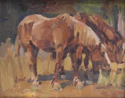 Schildt, Gary (1938-) Horses Feeding Oil Painting