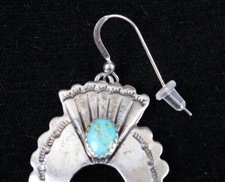 Navajo Turquoise & Silver Squash Blossom Earrings