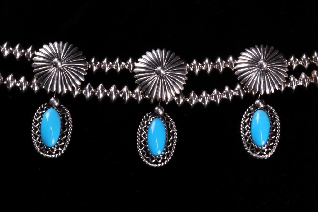 Navajo Sleeping Beauty Squash Blossom Necklace