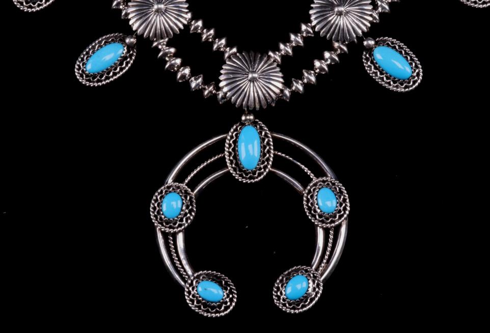 Navajo Sleeping Beauty Squash Blossom Necklace