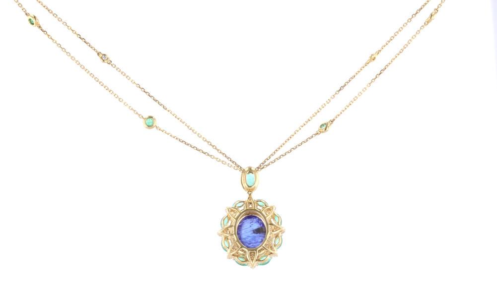 Tanzanite Emerald & Diamond 18k Gold Necklace