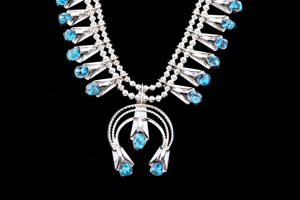 Navajo L. Yazzie Silver & Turquoise Squash Blossom