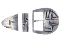 Hopi Poseyesva Silver Geometric Ranger Buckle