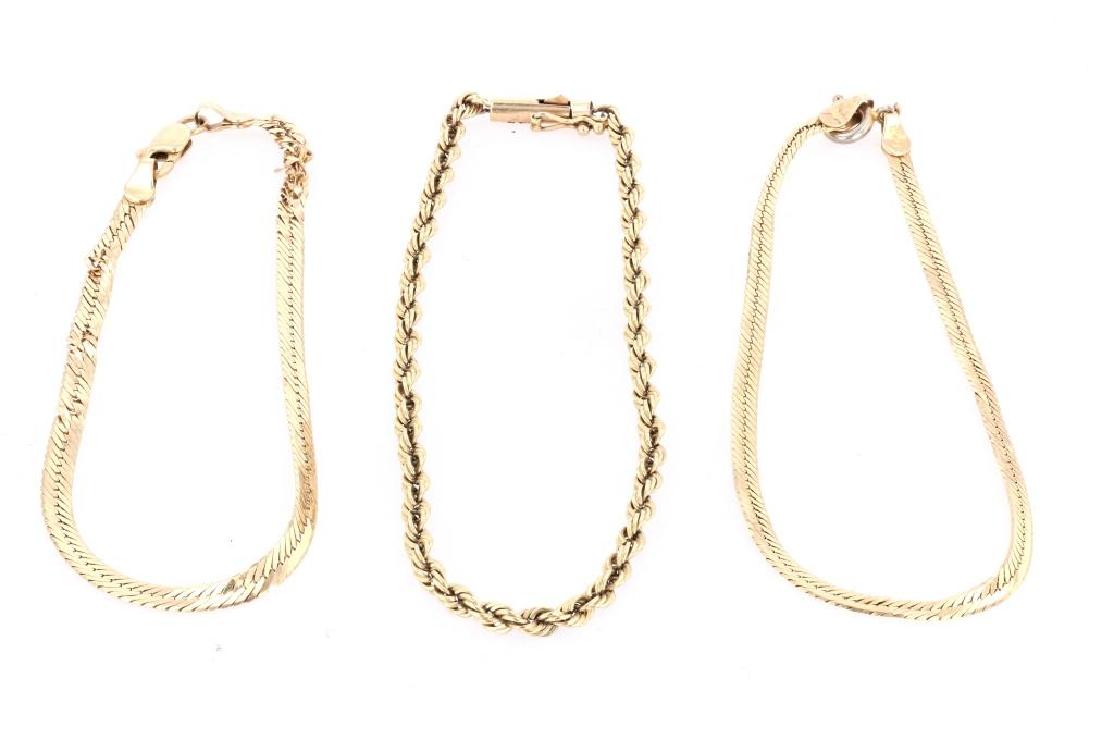 14k Rope & Herringbone Chain Bracelet Collection