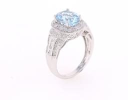 Art Deco Aquamarine Diamond & 14k Gold Ring