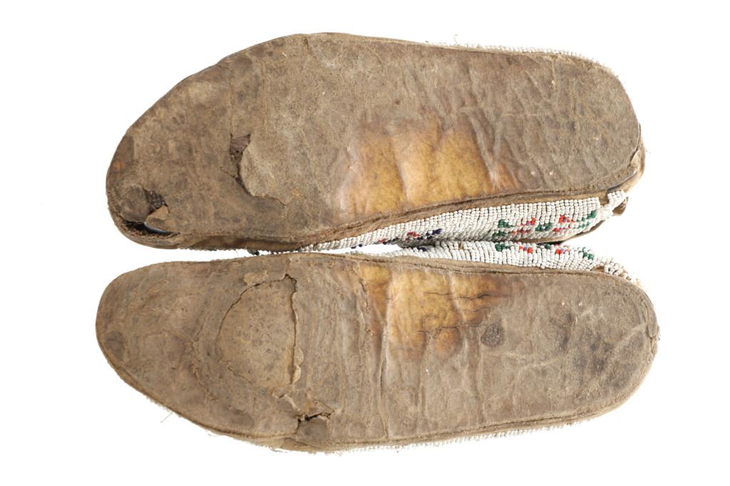 C. 1890 Sioux Beaded Hide Hard Sole Moccasins