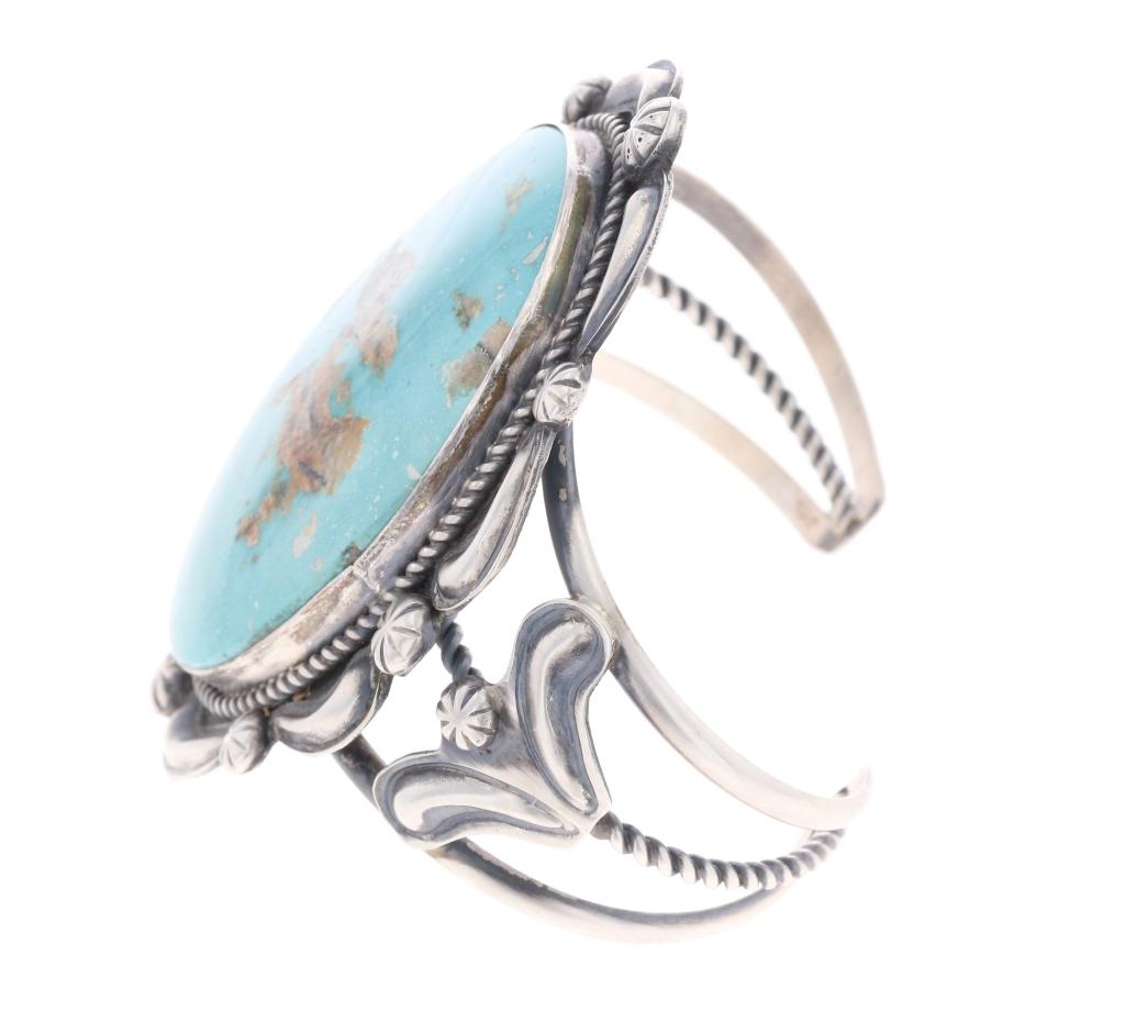 Navajo Large Kingman Turquoise Sterling Bracelet