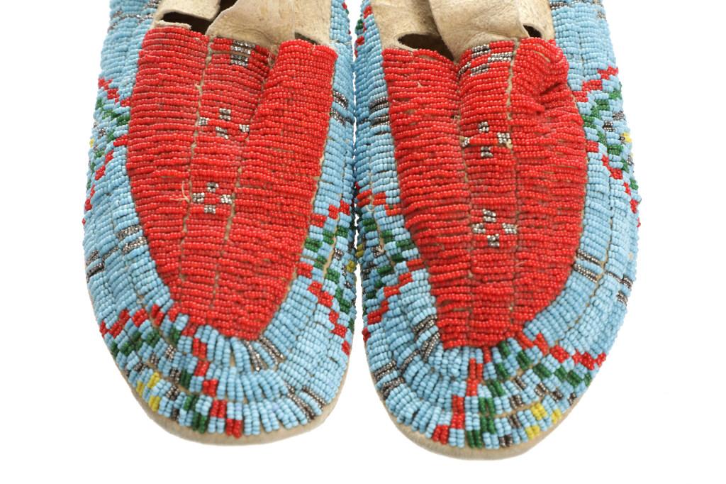 C. 1890- Lakota Sioux Beaded Hard Sole Moccasins