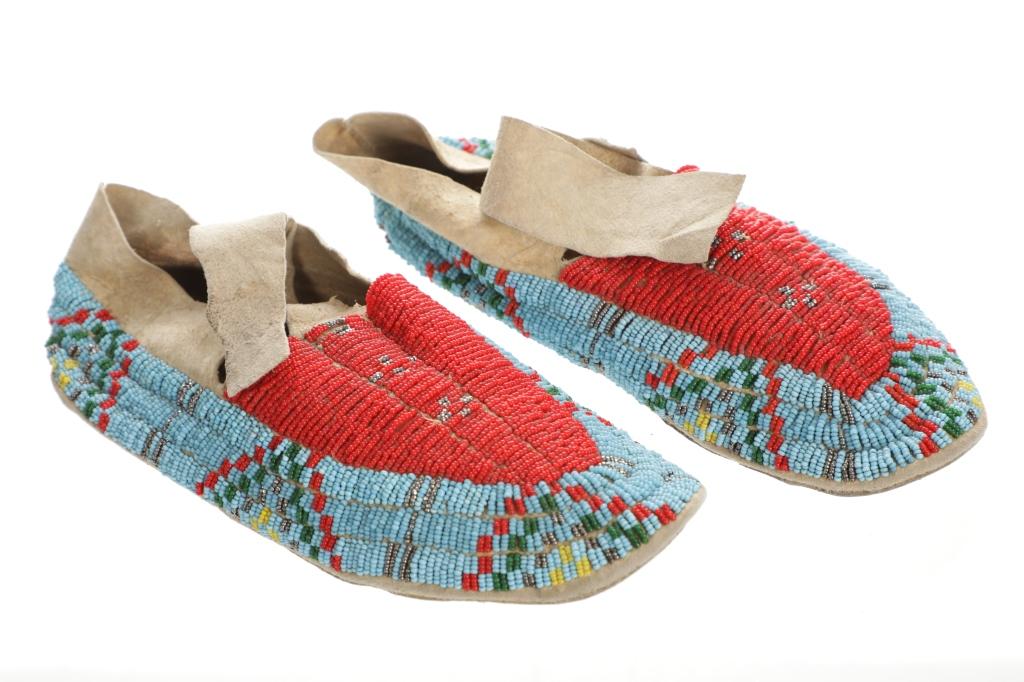 C. 1890- Lakota Sioux Beaded Hard Sole Moccasins