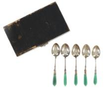 1890-1920s Box of Five Jade Handle Spoons