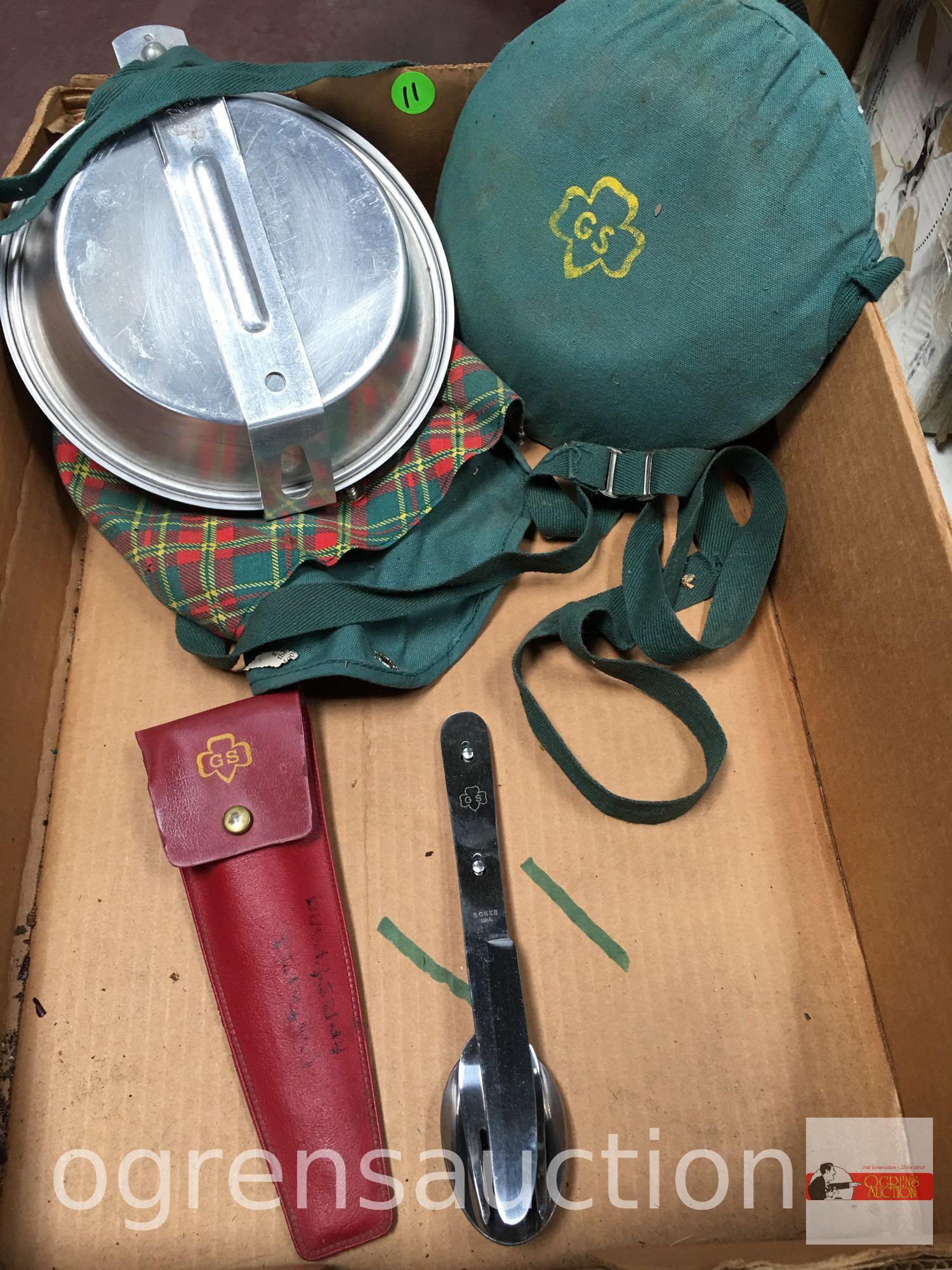 Girl Scouts - Vintage official Girl Scout canteen, flatware, cookware
