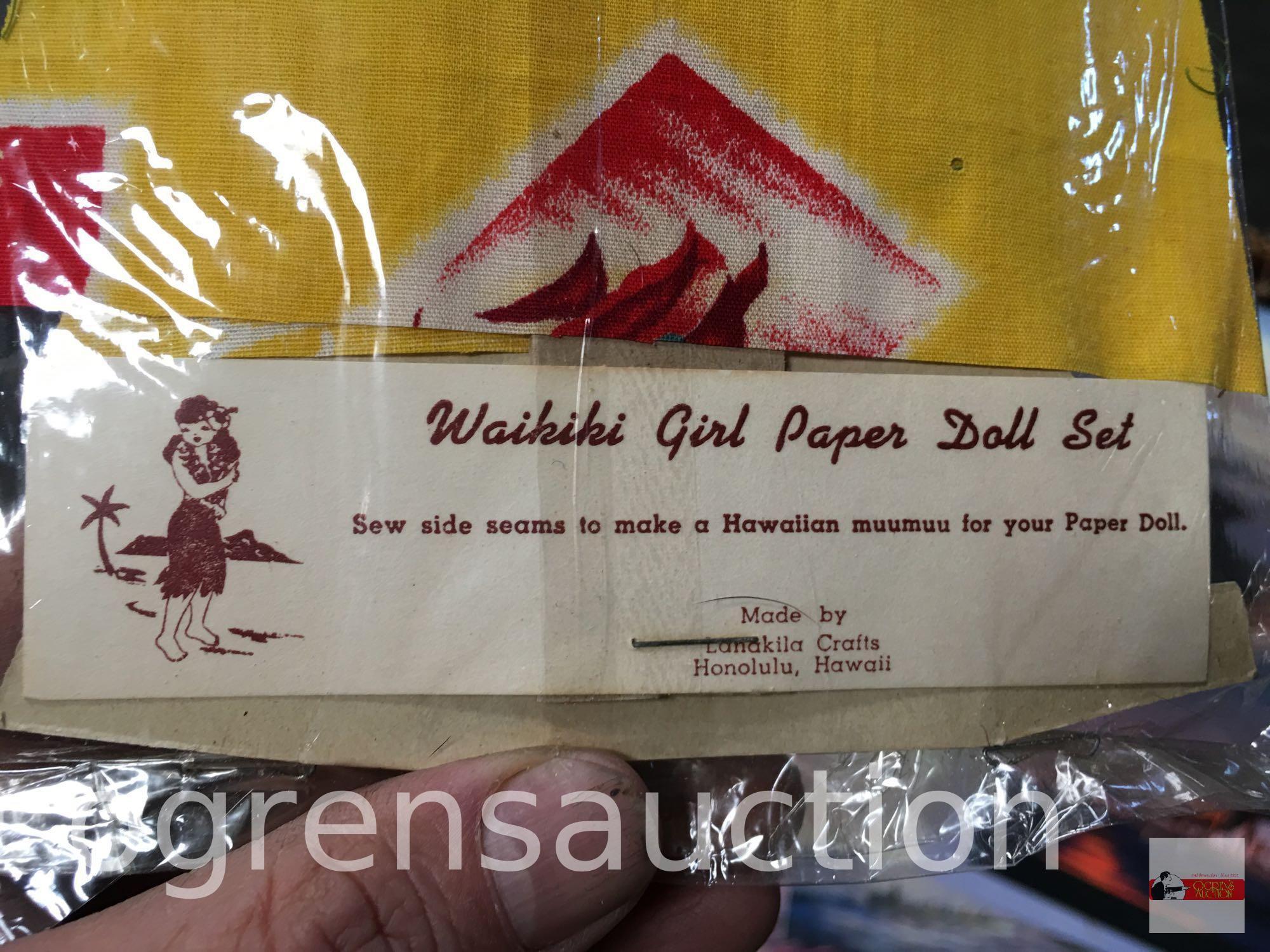 Ephemera - Vintage Hawaii postcards, Paper girl doll set, playing cards, dolls