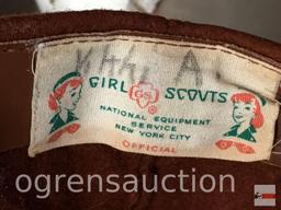 Girl Scouts - 2 Vintage official Girl Scout hats, Green Girl Scouts, Brown Brownie