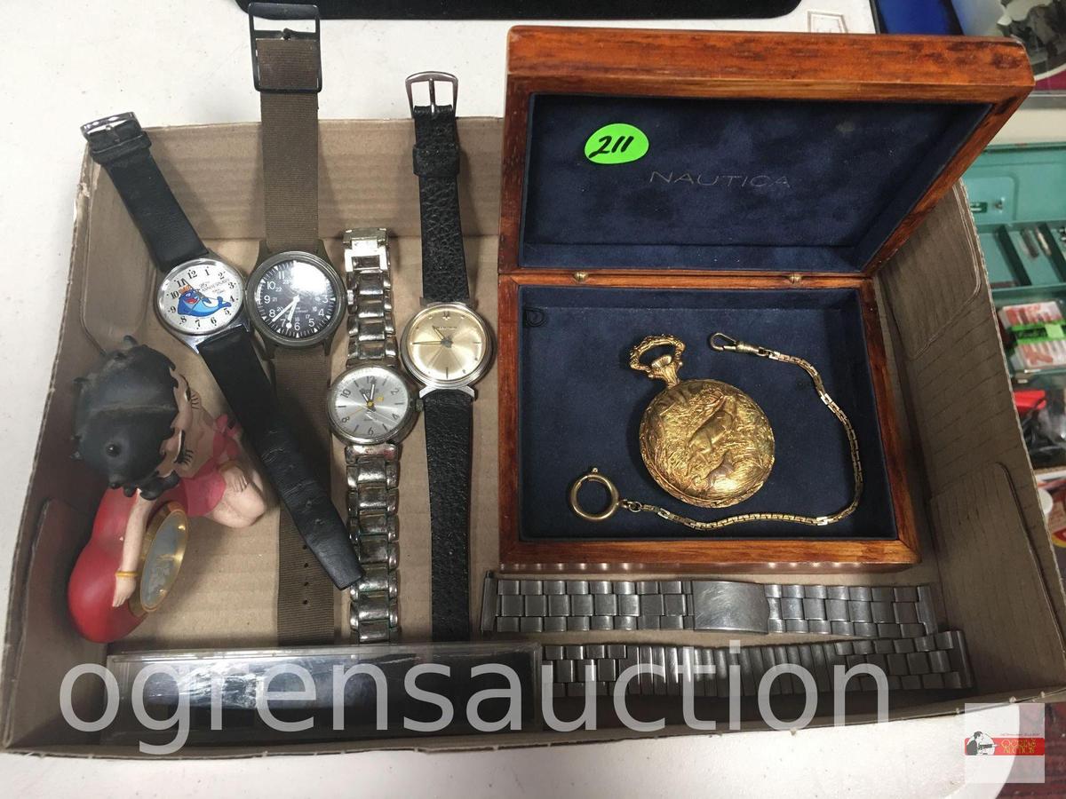 Jewelry - wrist watches, pocket watch and Betty Boop clock