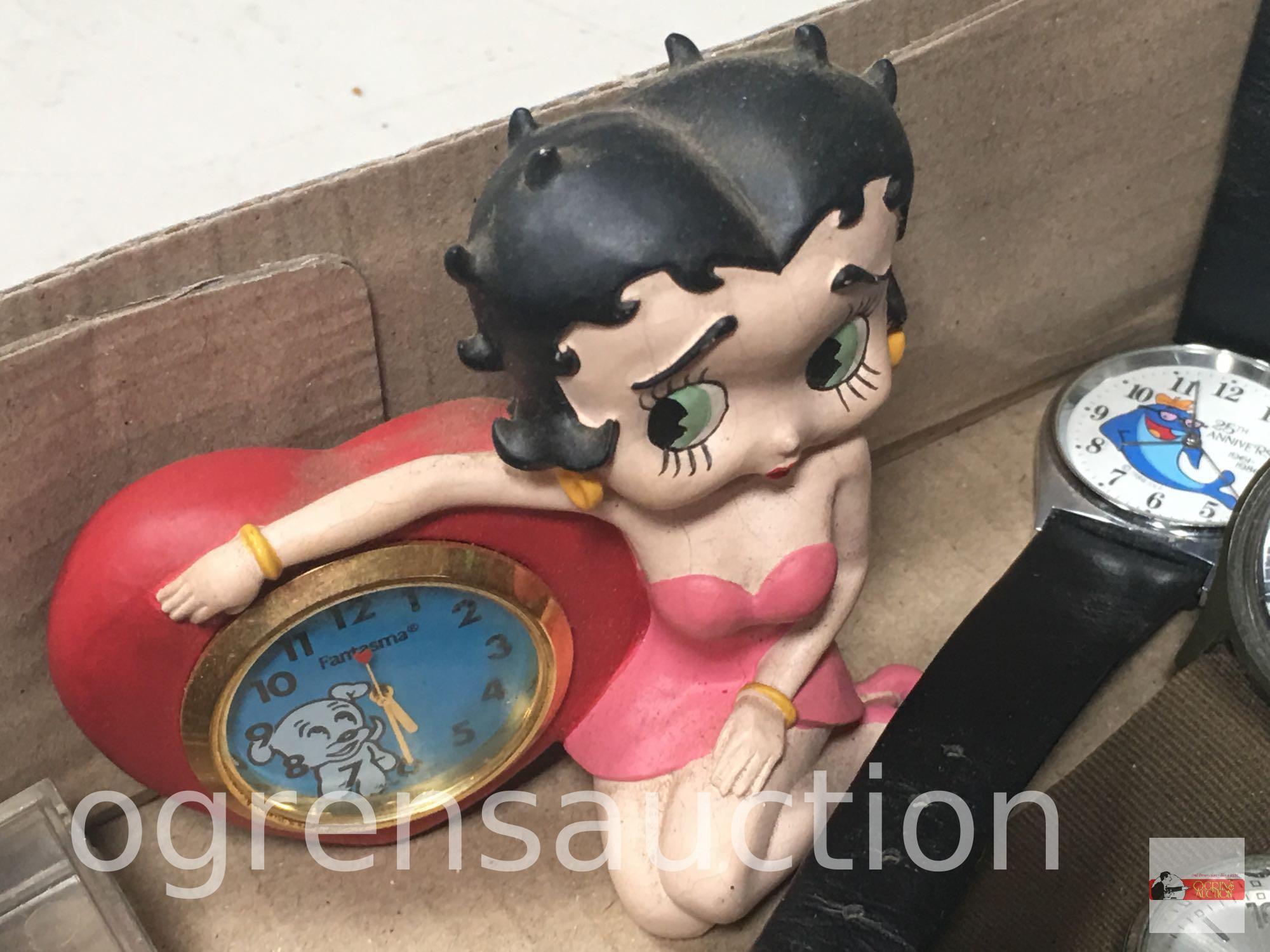 Jewelry - wrist watches, pocket watch and Betty Boop clock