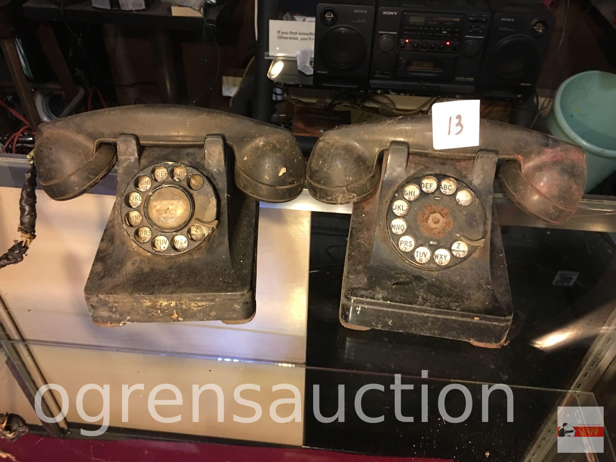 2 vintage telephones, rotary dial