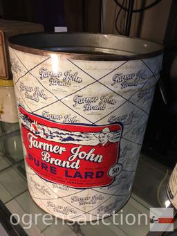 Vintage advertising containers - Lard 15.5"h, Potato Chips, 11.5"h Mints 2.5"h