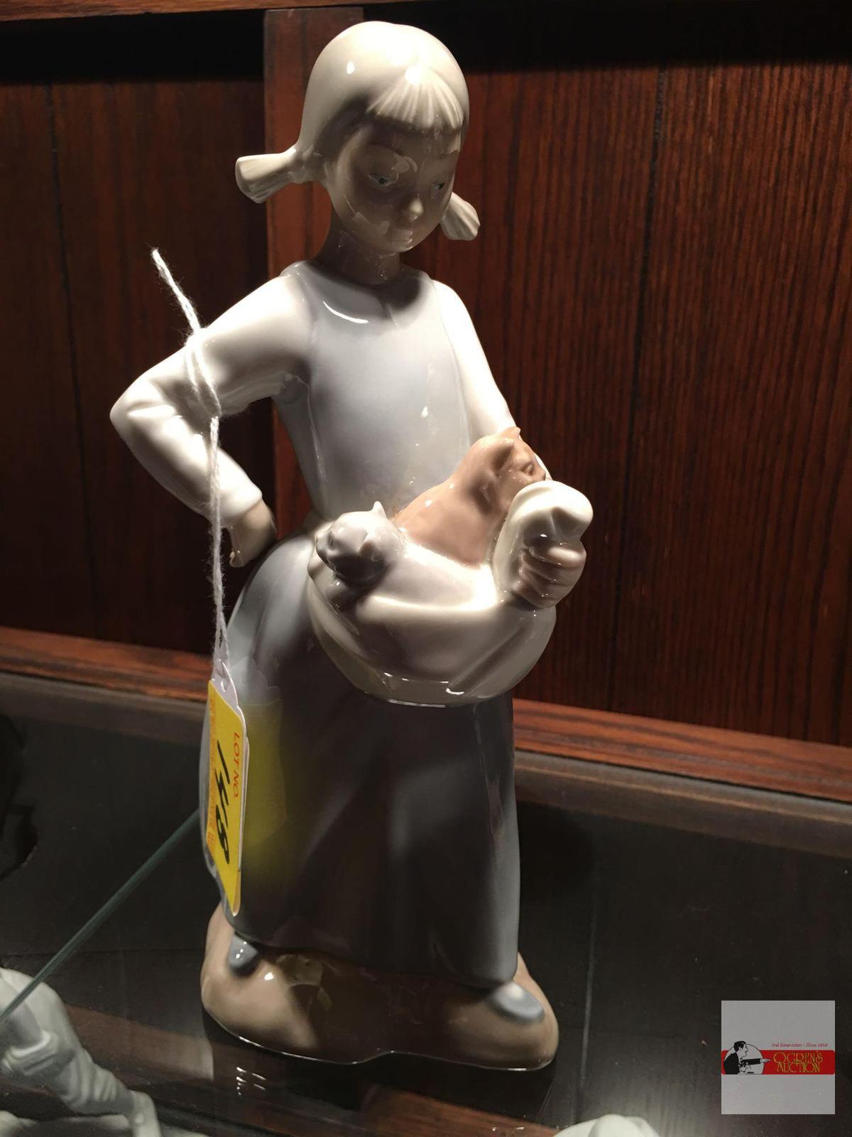 Nao figurine, made by LLadro - girl w/kittens, 9"h, made in Spain, 1977