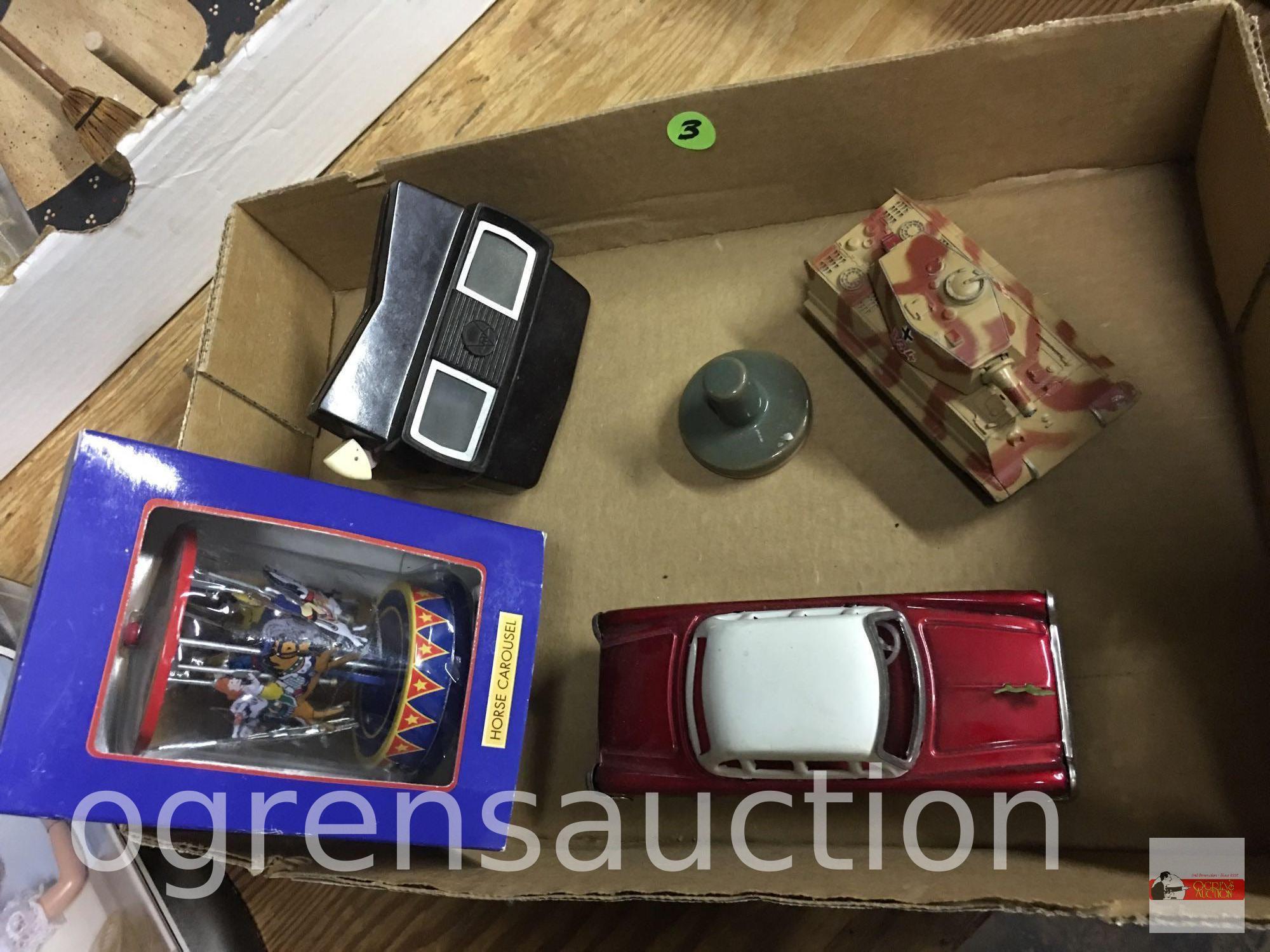 Toys - Car, carousel, Viewmaster, tank