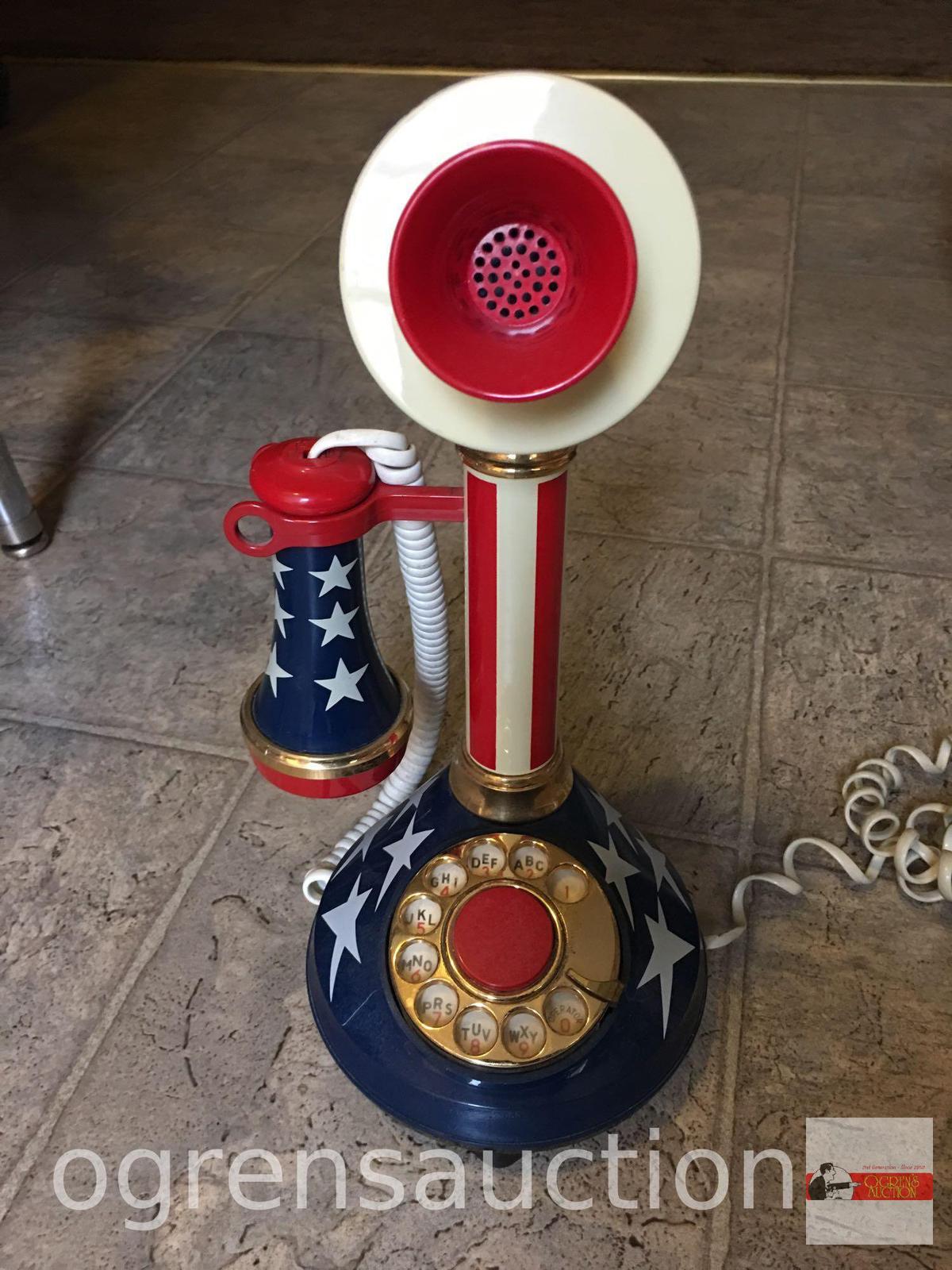 Telephone - Candlestick telephone - contemporary Red/white/blue motif, 13"h