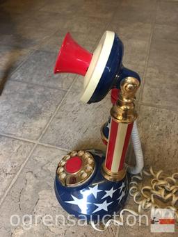 Telephone - Candlestick telephone - contemporary Red/white/blue motif, 13"h