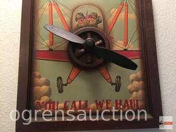 Sign - wall decor, arched top, Koloskis Fantastic Flying Services, cast iron plane propellor, 27"h