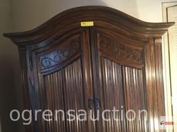 Furniture - Armoire, Ethan Allen, dark oak, 2 door, 2 drawer, bun feet, 42.5"wx20"d, 76"h