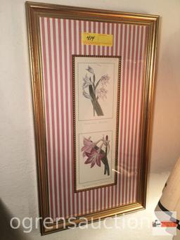 Artwork - Floral prints, framed and matted, 13.5"wx23.5"h