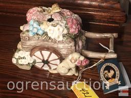 Schmid 1988 ceramic figural music box, French Country Store, made in Sri Lanka, plays Everything is