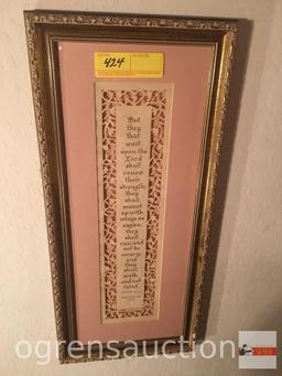 Artwork - 1992 Decor art by Cindy Jacobs Ltd Isaiah 40:31 verse, framed & matted, 10"wx22"h