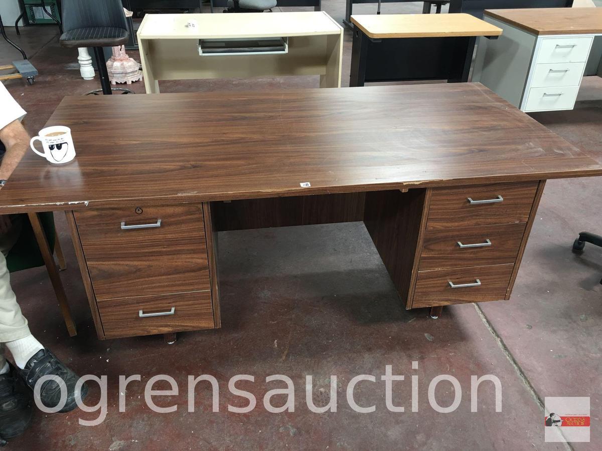 Office - Desk - 5 wood w/veneer 5 drawer, 71.5"wx35.5"dx29"h