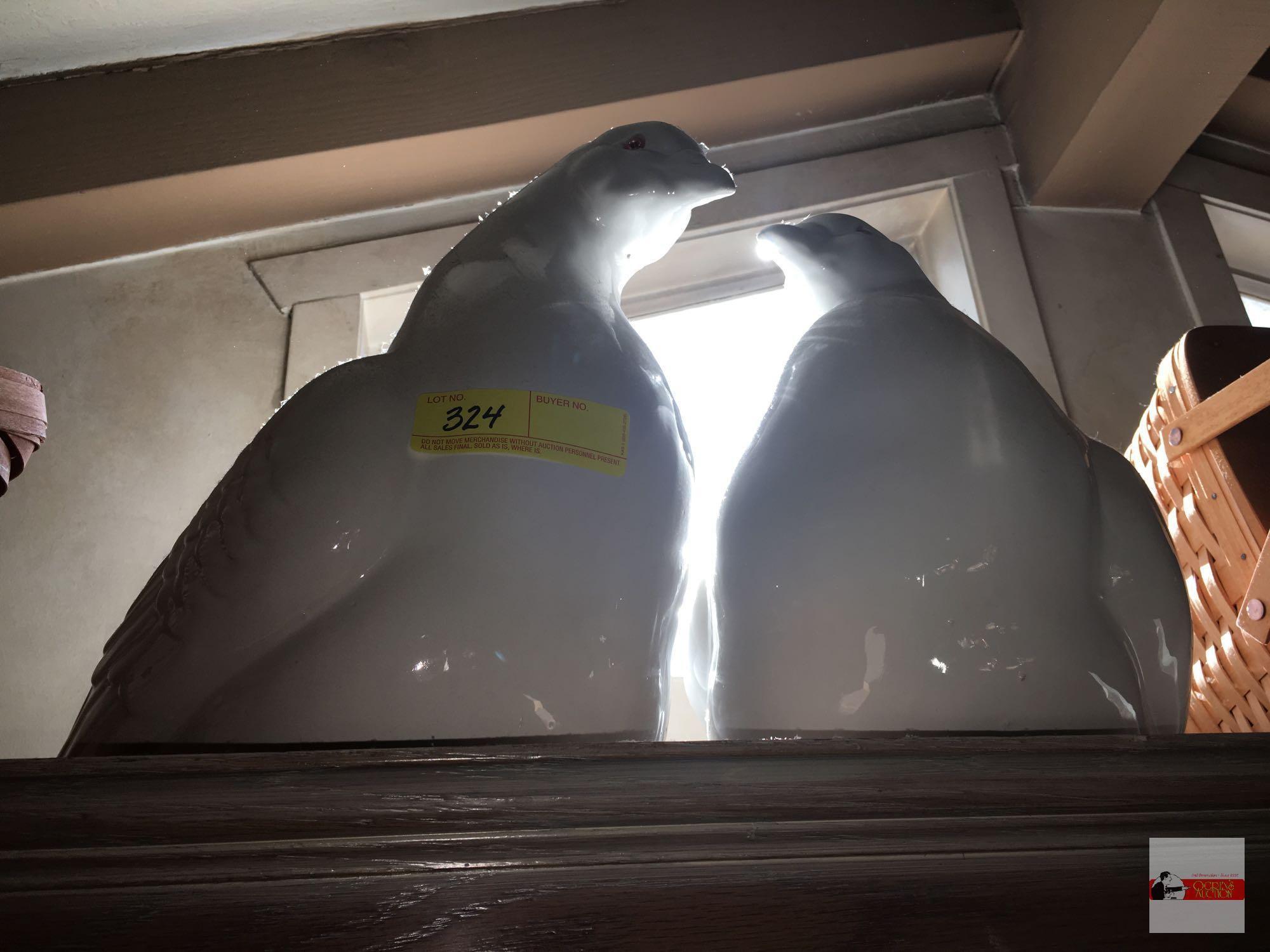 Ceramic Doves, pair lg. figures, 13"h & 15"h