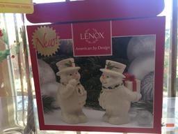 Lenox - Happy Holly Days - set 4 glasses 6.25"h - set porcelain snowman salt/pepper shakers